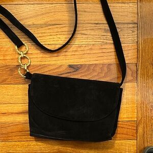 Vintage Suede Purse with Original Mirror & Gold Chain Detail